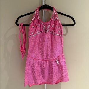 Custom Pink Halter Rhinestone Figure Skating Dress Youth 10/12